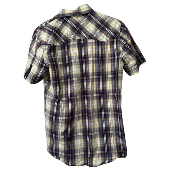 7Diamonds‎ Men Short Sleeve Button Down Shirt Size Medium Plaid Cotton Logo - Picture 2 of 12